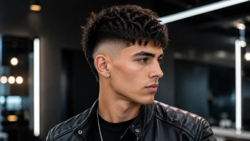 Trendy Burst Fade Textured Crop hairstyle for men.