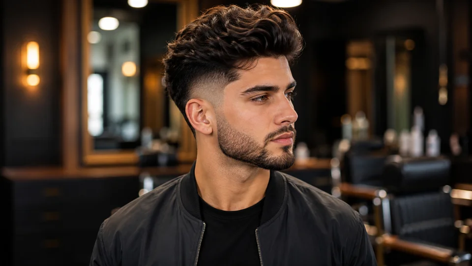 Wavy Burst Fade Pompadour haircut for men