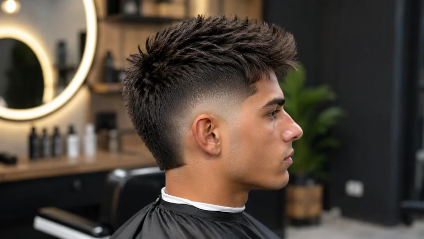 Professional burst fade haircut styled in a modern barbershop for the Cookie Policy page on BurstFadeBlog.com.