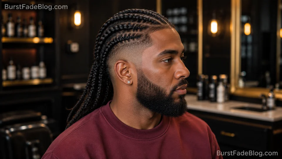 Braided Long Hair Burst Fade haircut for men