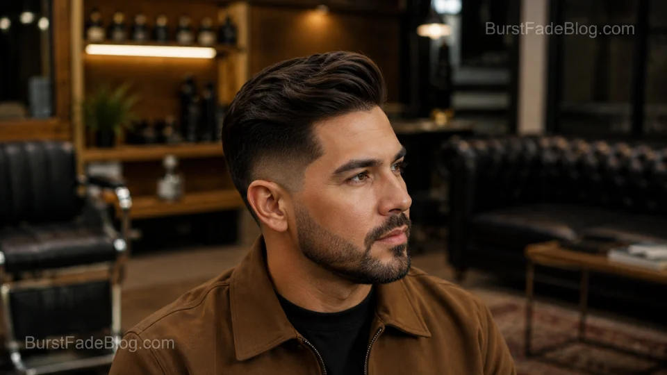 Comb Over Long Hair Burst Fade haircut for men