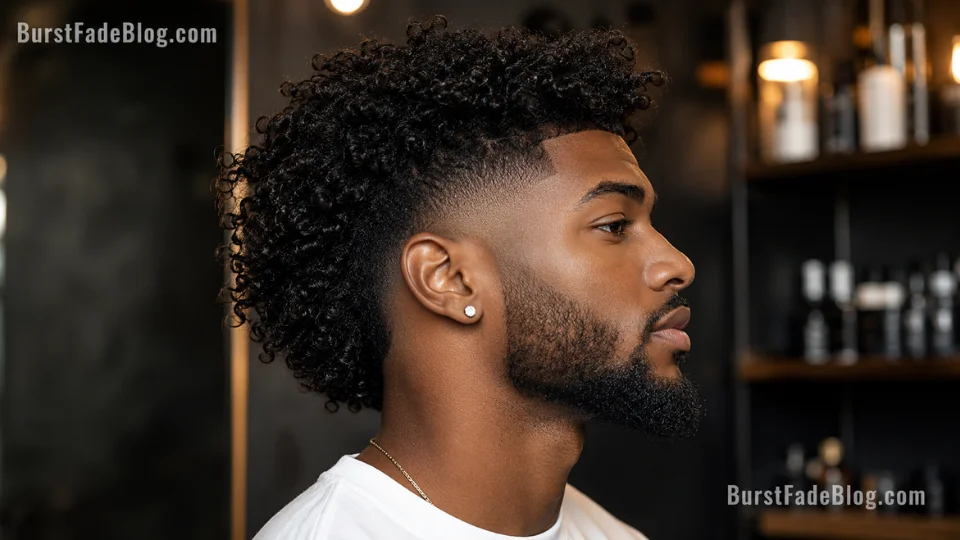 Curly Long Hair Burst Fade haircut for men