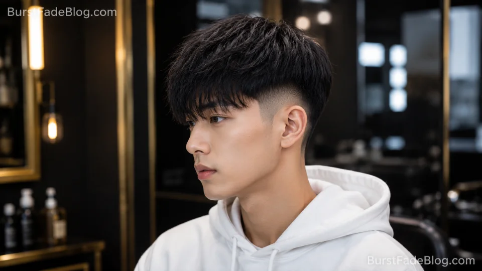 Long Fringe Burst Fade hairstyle for men