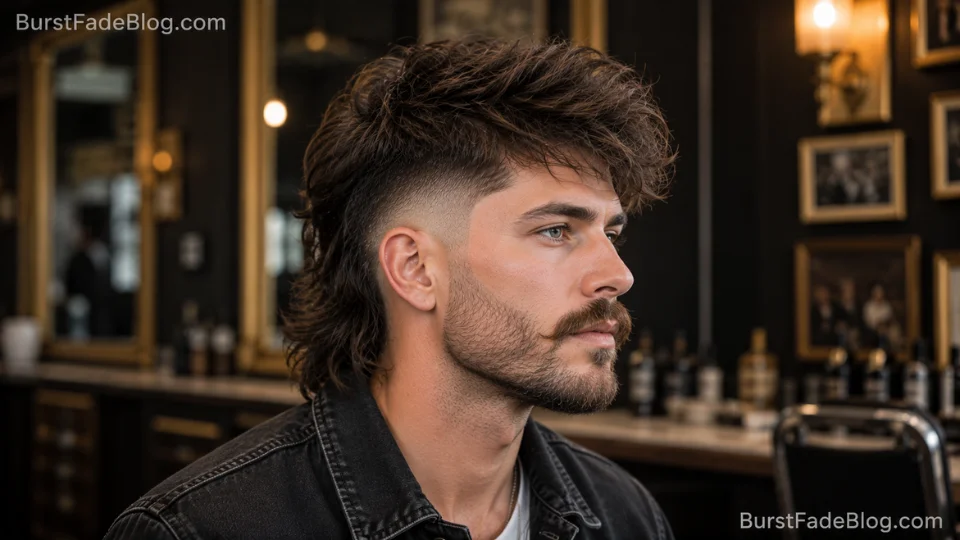 Long Hair Burst Fade Mullet haircut for men