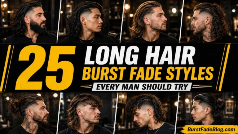 Long Hair Burst Fade Styles for men