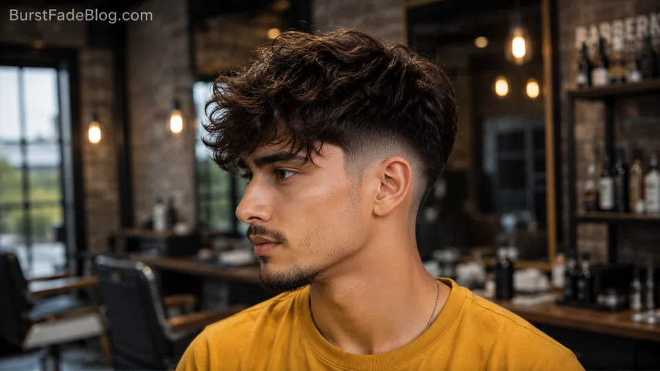 Messy Long Hair Burst Fade hairstyle for men