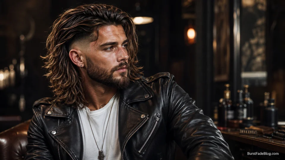 Modern Rockstar Long Hair Burst Fade haircut for men