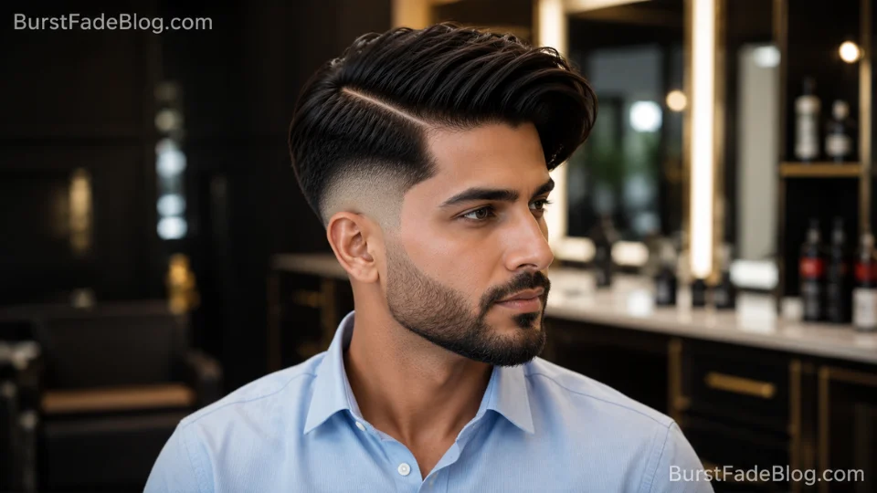 Side Part Long Hair Burst Fade haircut for men