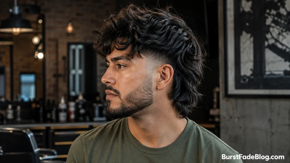 Textured Long Hair Burst Fade hairstyle for men