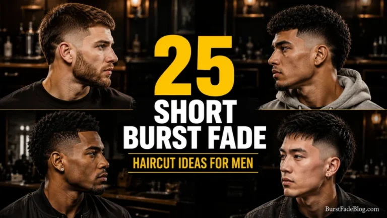 25 short burst fade haircut ideas for men featuring four modern burst fade styles.