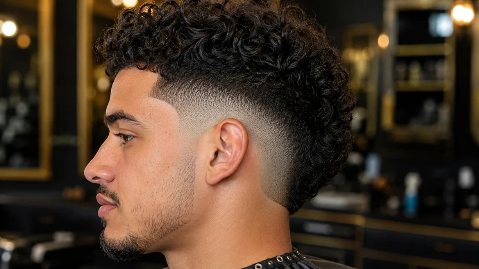  Close-up of burst fade haircut curving around the ear
