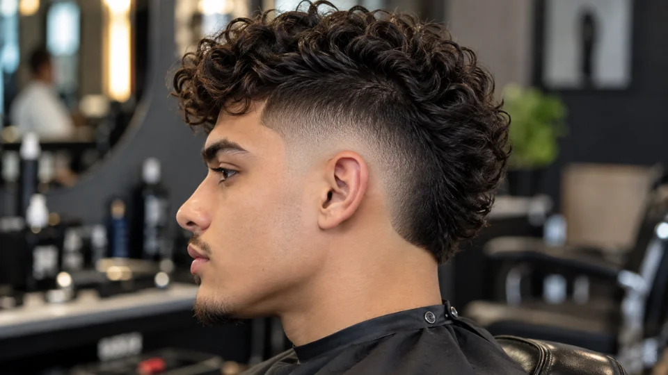 A young man's head from the side, showing a burst fade haircut