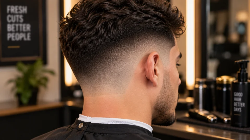 Close-up of a freshly finished fade haircut with a clean neckline