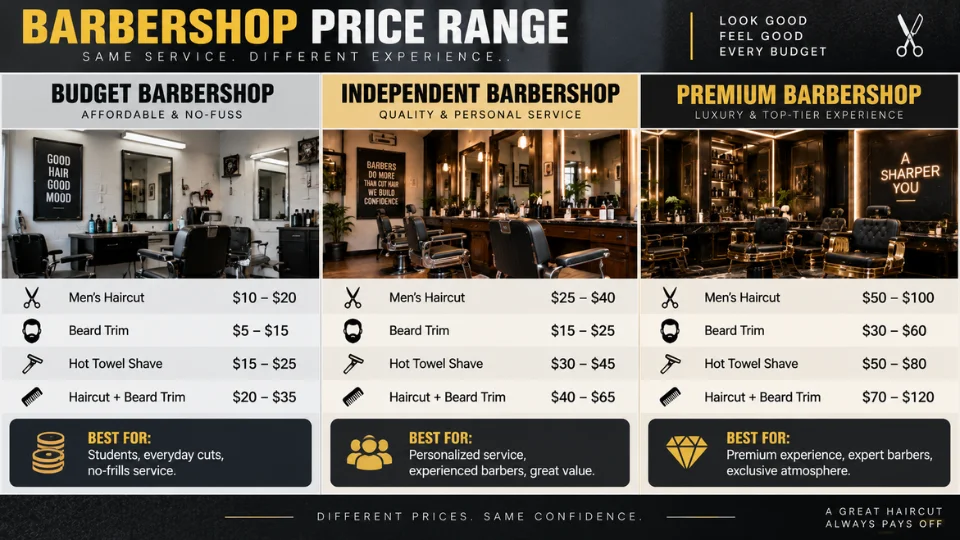 Chart comparing haircut prices at budget, independent, and premium barbershops